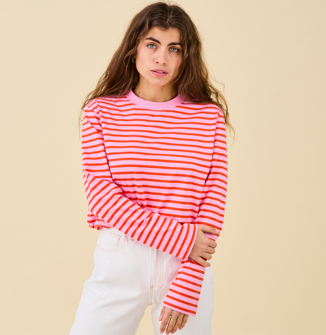 LANGARMSHIRT GESTREIFT AUS BIO-BAUMWOLLE | PINK/ROT