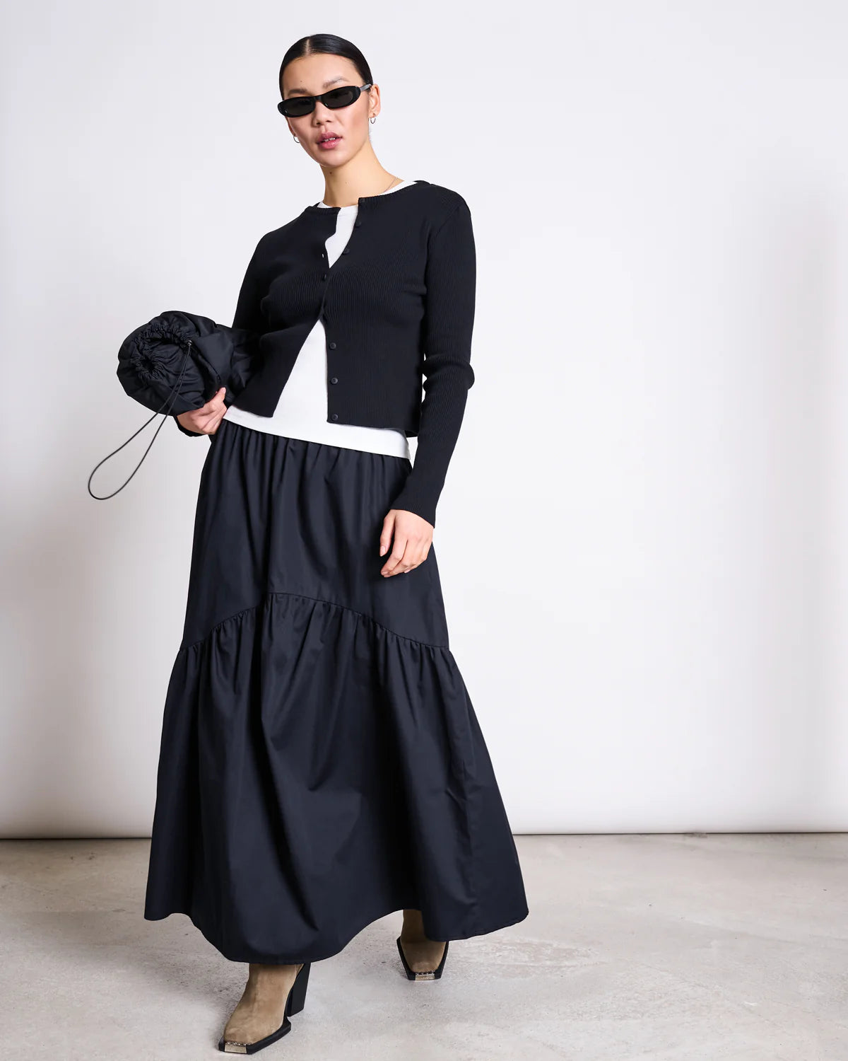 TIERED MAXI SKIRT ALCA | BLACK