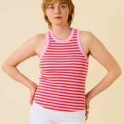 THE 24/7 TOP AUS BIO-BAUMWOLLE GESTREIFT IN PINK/ROT