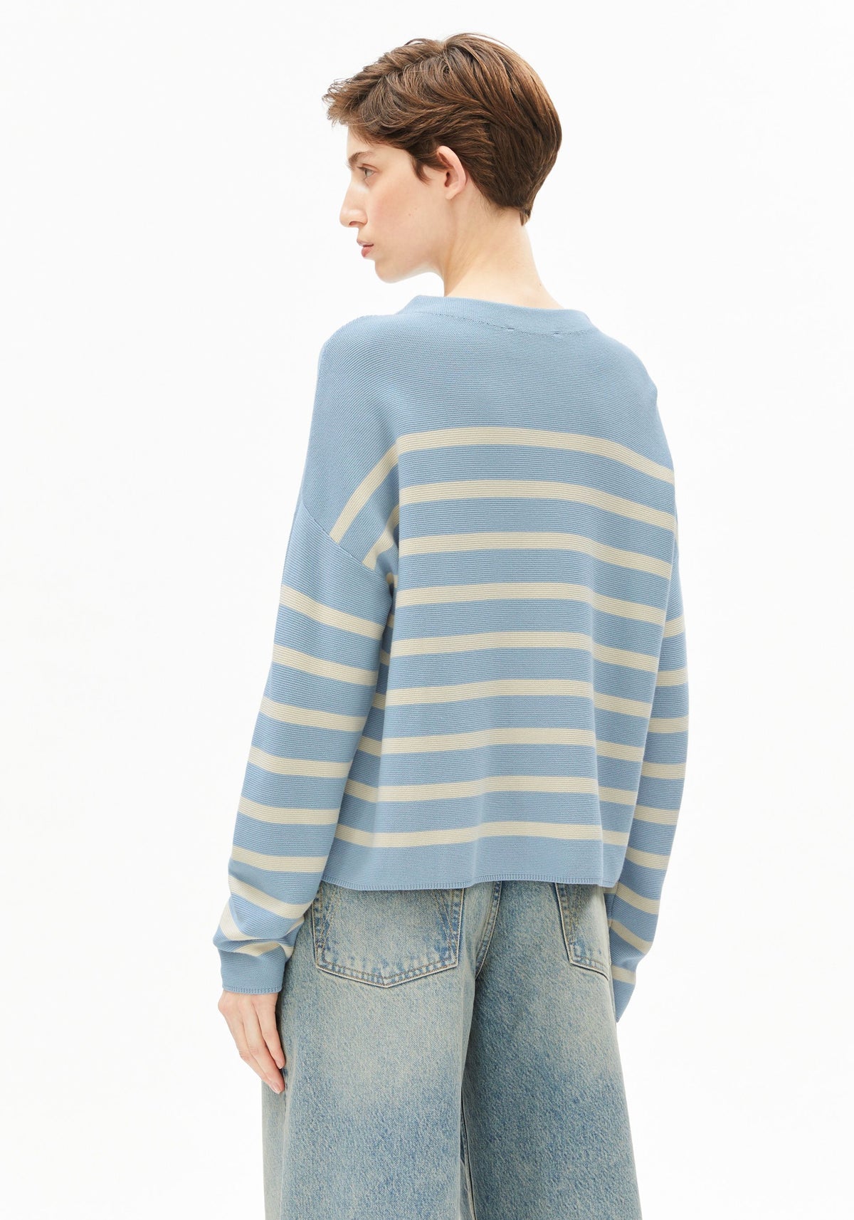 MERINAA GESTREIFTER STRICKPULLOVER | BLUE GLOW-OATMILK