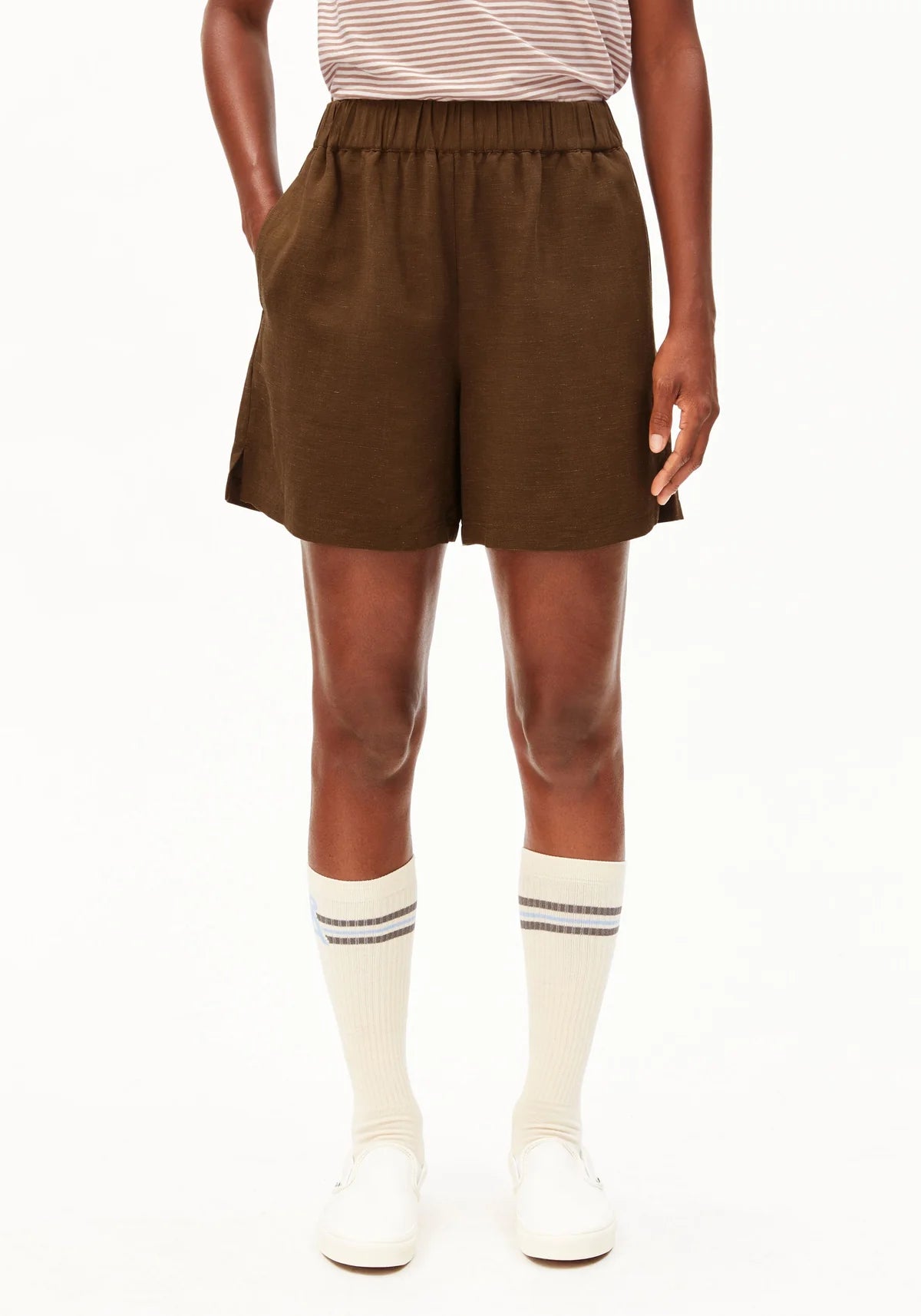 LEINEN-MIX PULL-ON SHORTS | DRIED PALM