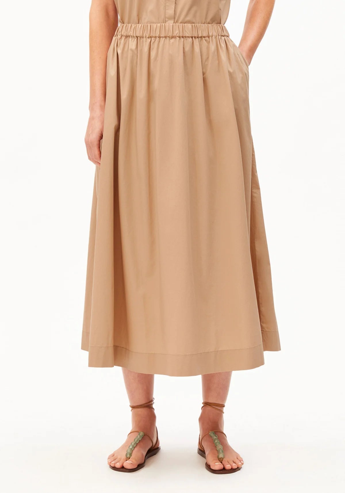 POPLIN MIDI-ROCK A-LINIE | TRUE CAMEL