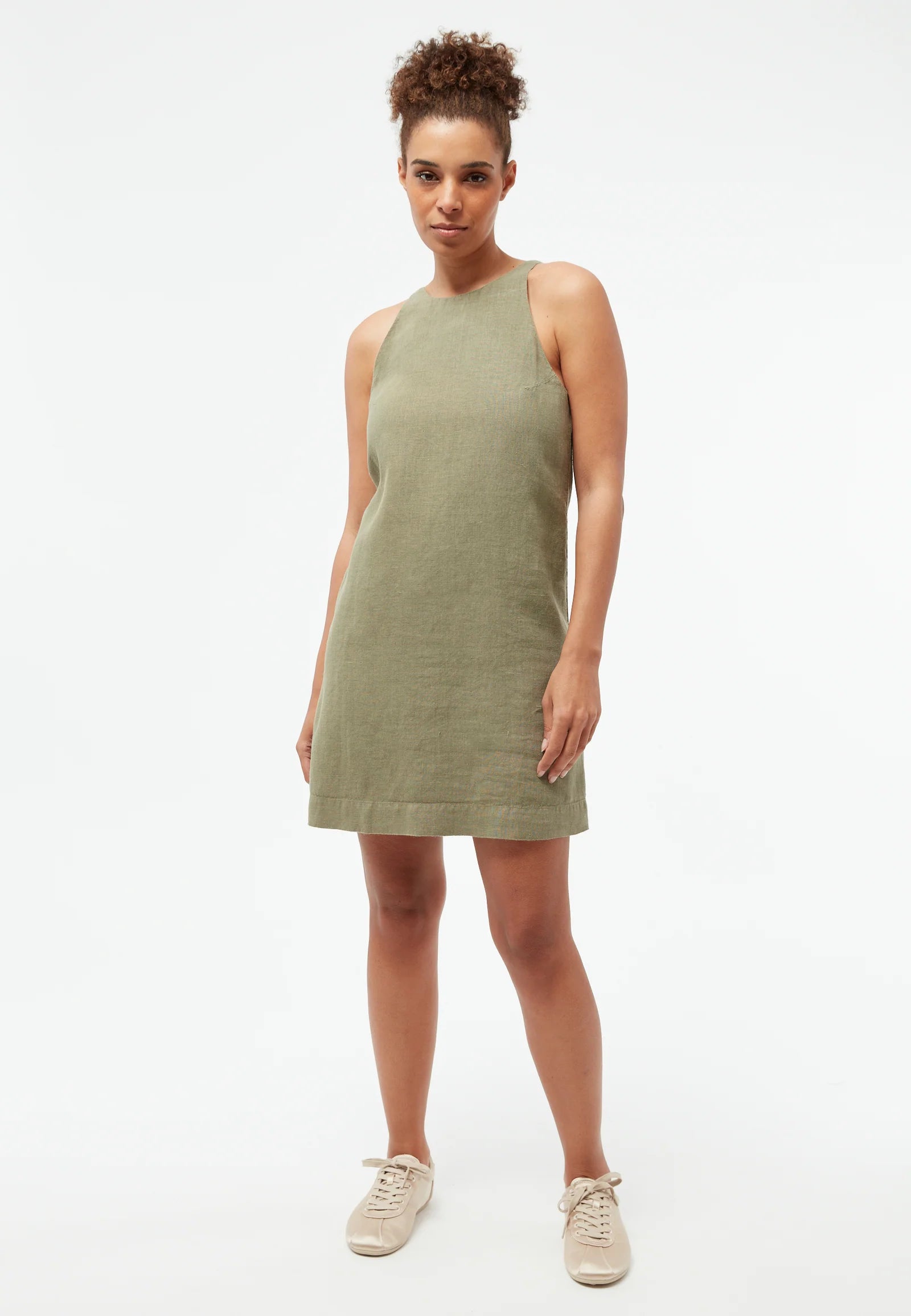 KURZES KLEID GBYUNA | FADED OLIVE (LEINEN)