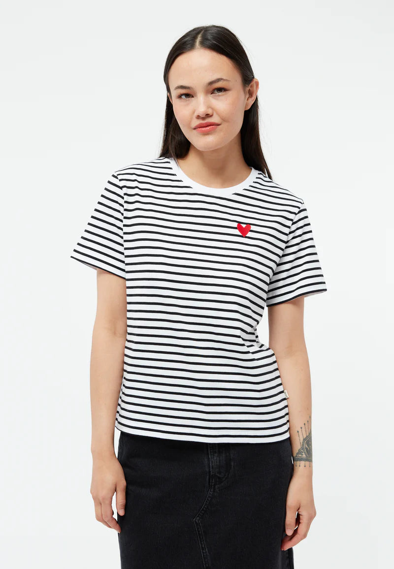 T-SHIRT GBJULIA (HEART) | BLACK/WHITE STRIPES