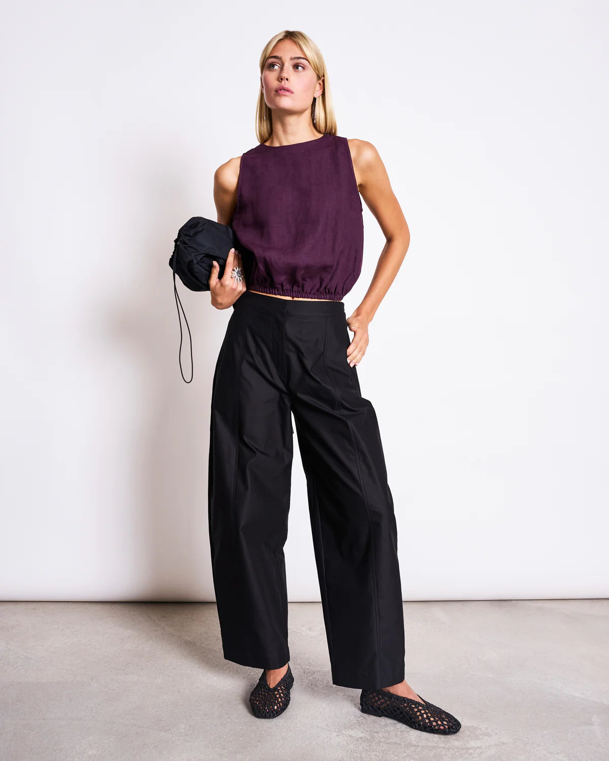 CROPPED LINEN TOP LUPIN | CHERRY LACQUER