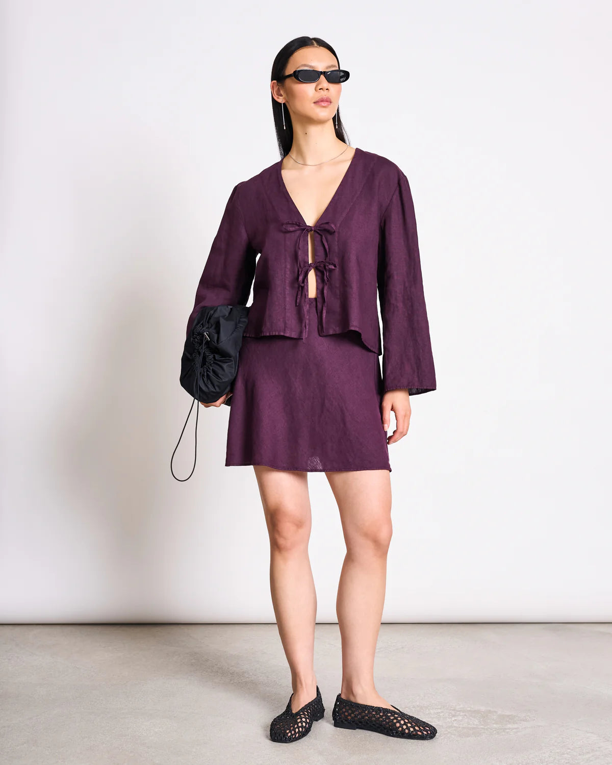 LINEN MINI SKIRT CERCIS | CHERRY LACQUER