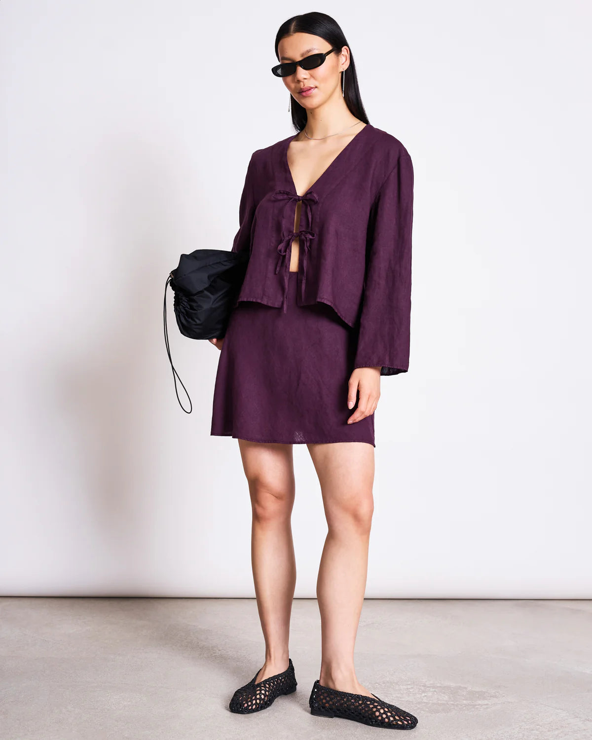 LINEN MINI SKIRT CERCIS | CHERRY LACQUER