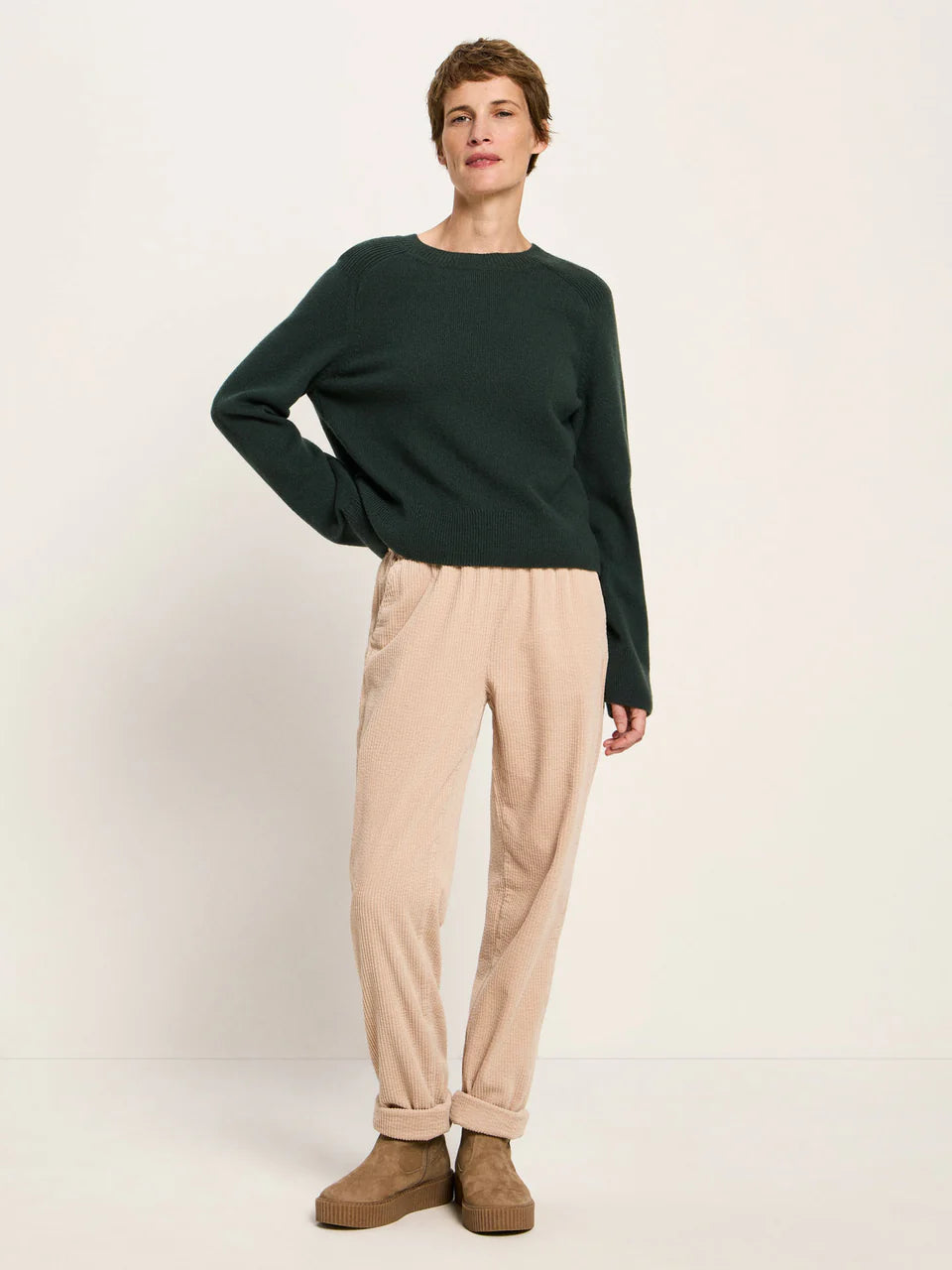 CROPPED PULLOVER (GOTS) | FOREST MELANGE