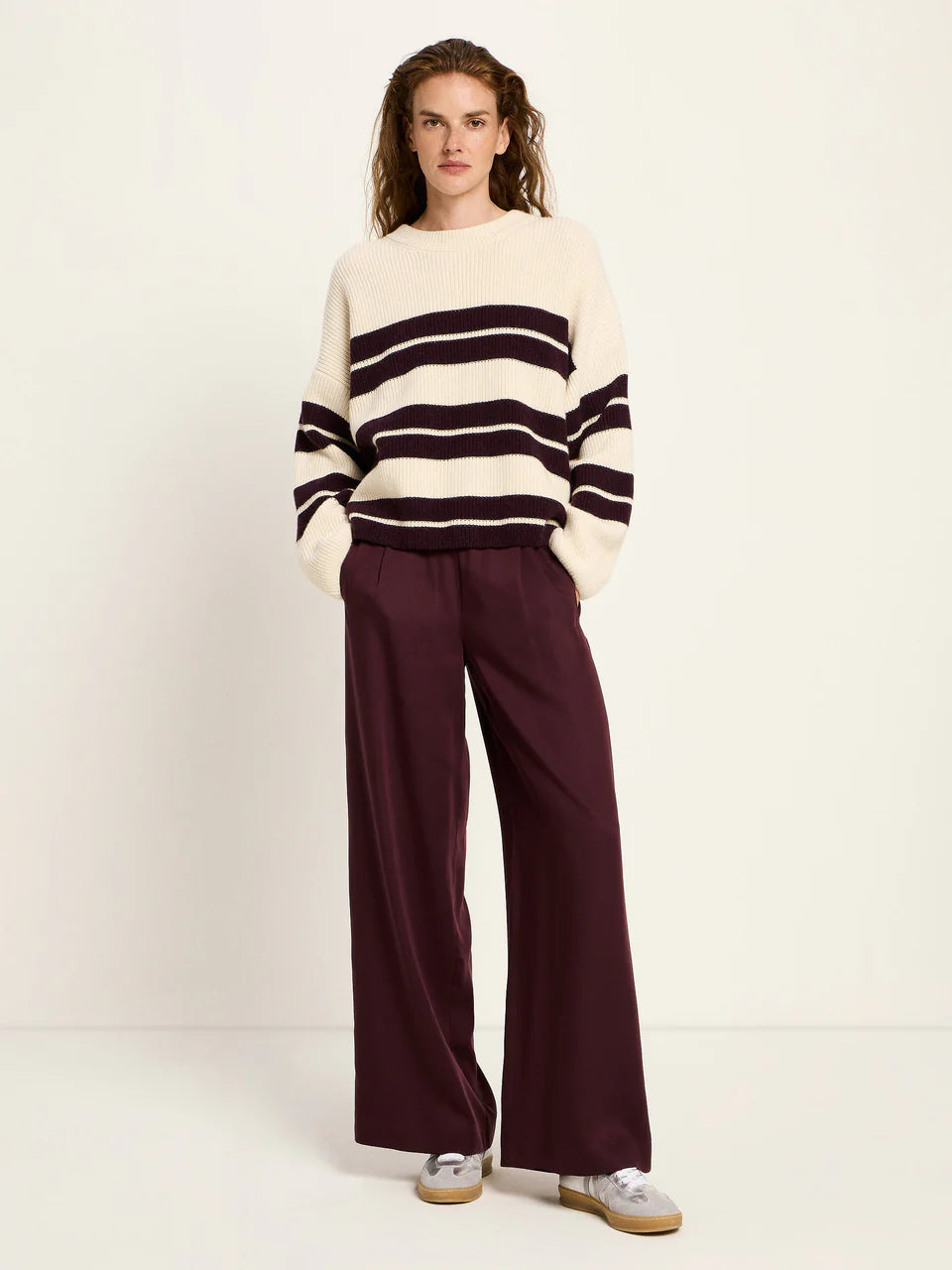 STREIFENPULLOVER (GOTS) | OFFWHITE/BORDEAUX
