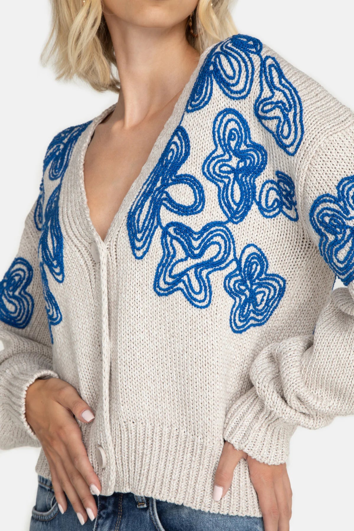 CARDIGAN LEYLAH | ECRU/BLUE