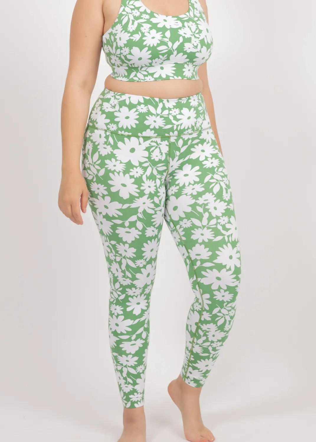 SURF & YOGA LEGGINGS | GREEN MOONFLOWER PRINT